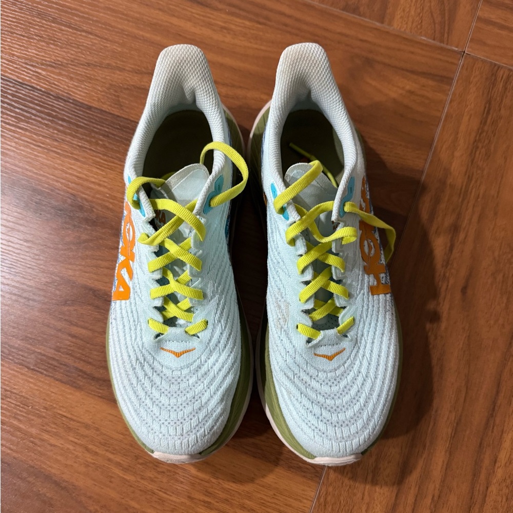 Hoka Light Blue And Lime Sneakers View 3